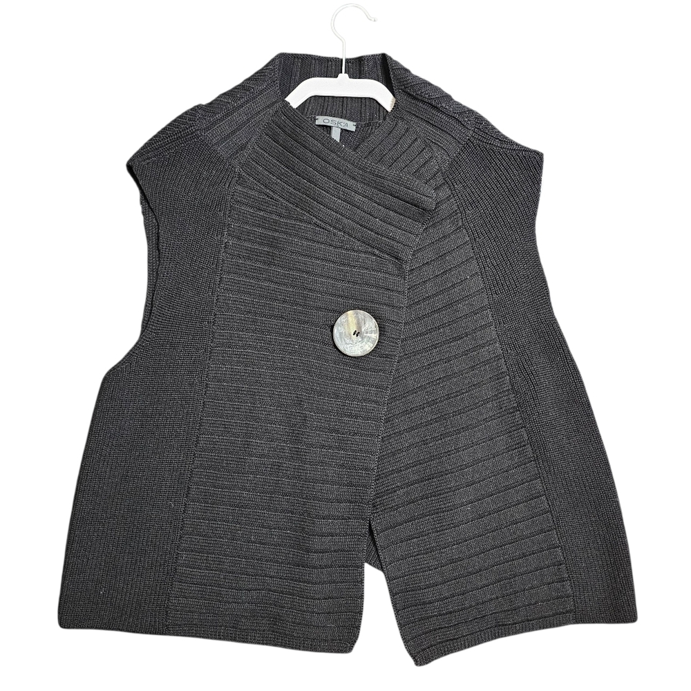 Oska Size 2 Wool Knit Button Sleeveless Casual Sweater Vest Black Waistcoat